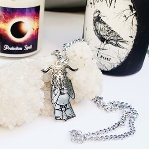 Goat‑Horned Occult Pendant Necklace ✦ Stainless Steel Chalice Pentagram ✦ 23½"